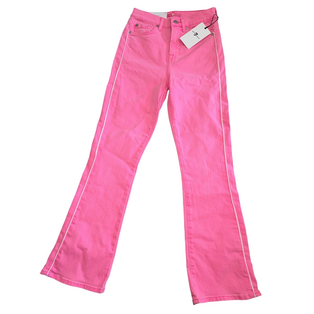 7 For All Mankind High Waist Slim Kick Jeans Neon Pink White Side Stripe 24
